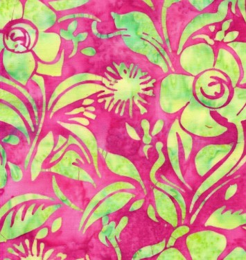 Island Batik Everlasting Floral Spun multi pink green batik fabric