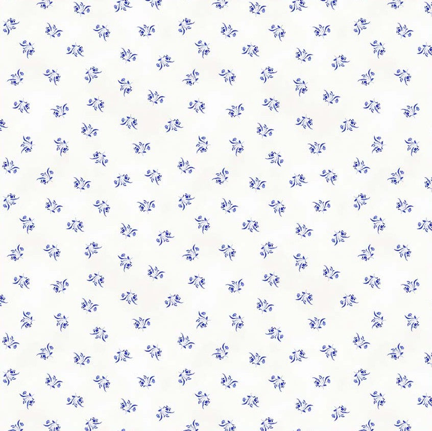 Windham China Blue Fleurette 54939-1 White quilting cotton fabric
