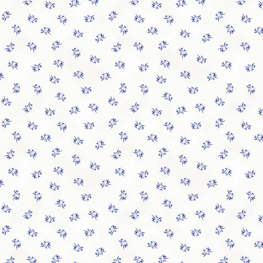 Windham China Blue Fleurette 54939-1 White quilting cotton fabric