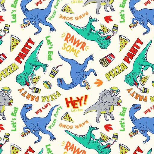 Pizzasaurus Cream novelty children's quilting fabric