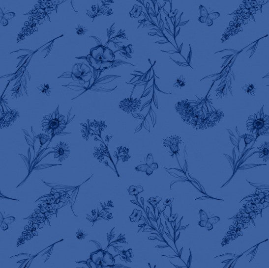 Lumin Amalfi Coast -Susan Winget Dk Blue Wildflowers fabric