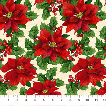 Northcott - Deck The Halls - Poinsettia Beige Multi 28996-12