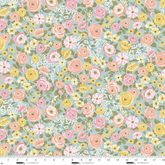 Studio E Layla Chelsea Designworks Serene Blue Multifloral quilting cotton
