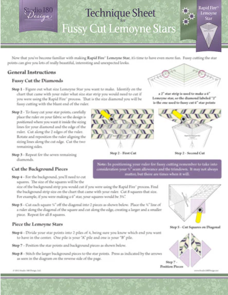 Deb Tucker's Studio 180 Design - Fussy Cut Lemoyne Stars Technique Sheet