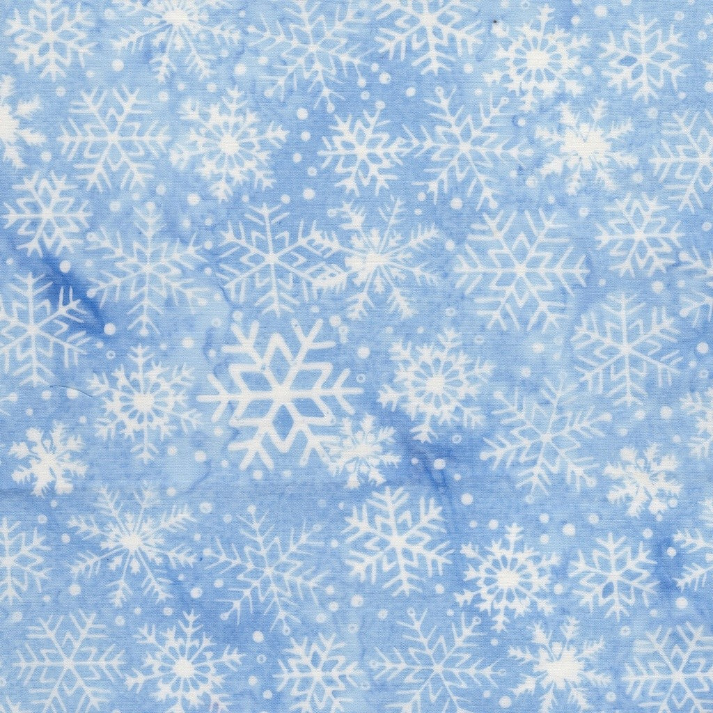 Island Batik Frosted Wishes Snowflakes Blue Chambray cotton batik quilting fabric