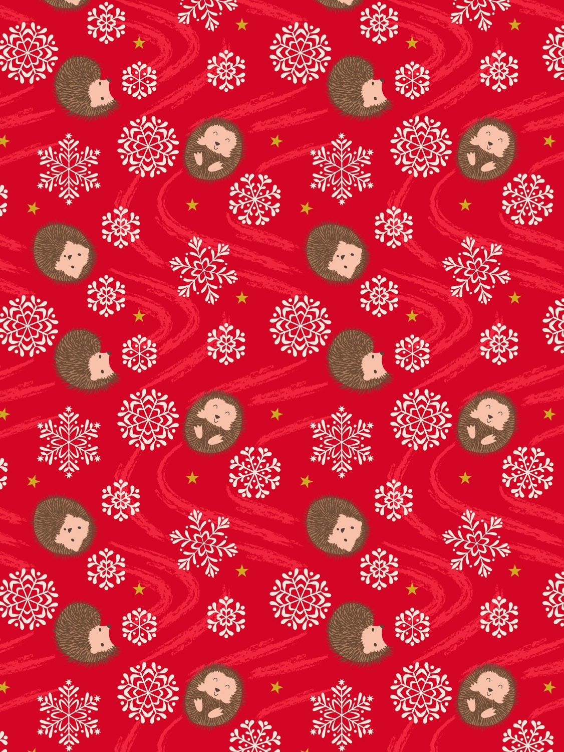 Lewis and Irene - Christmas in Bluebell Wood - Snowflake hedgehog on red (with gold metallic) - C142B