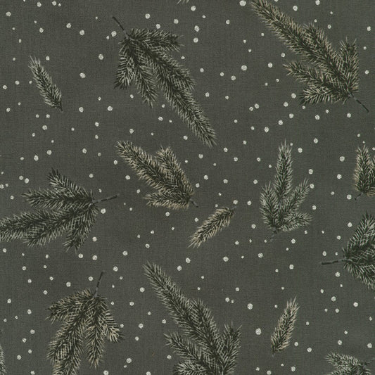 Robert Kaufman Holiday Flourish Forest Glen metallic Christmas cotton in Charcoal, SKU SRKM-23703-184