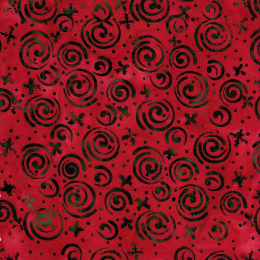Holiday Follies Snowflakes and Swirls Red Cardinal hand-dyed batik quilting cotton by Lumin Fabrics