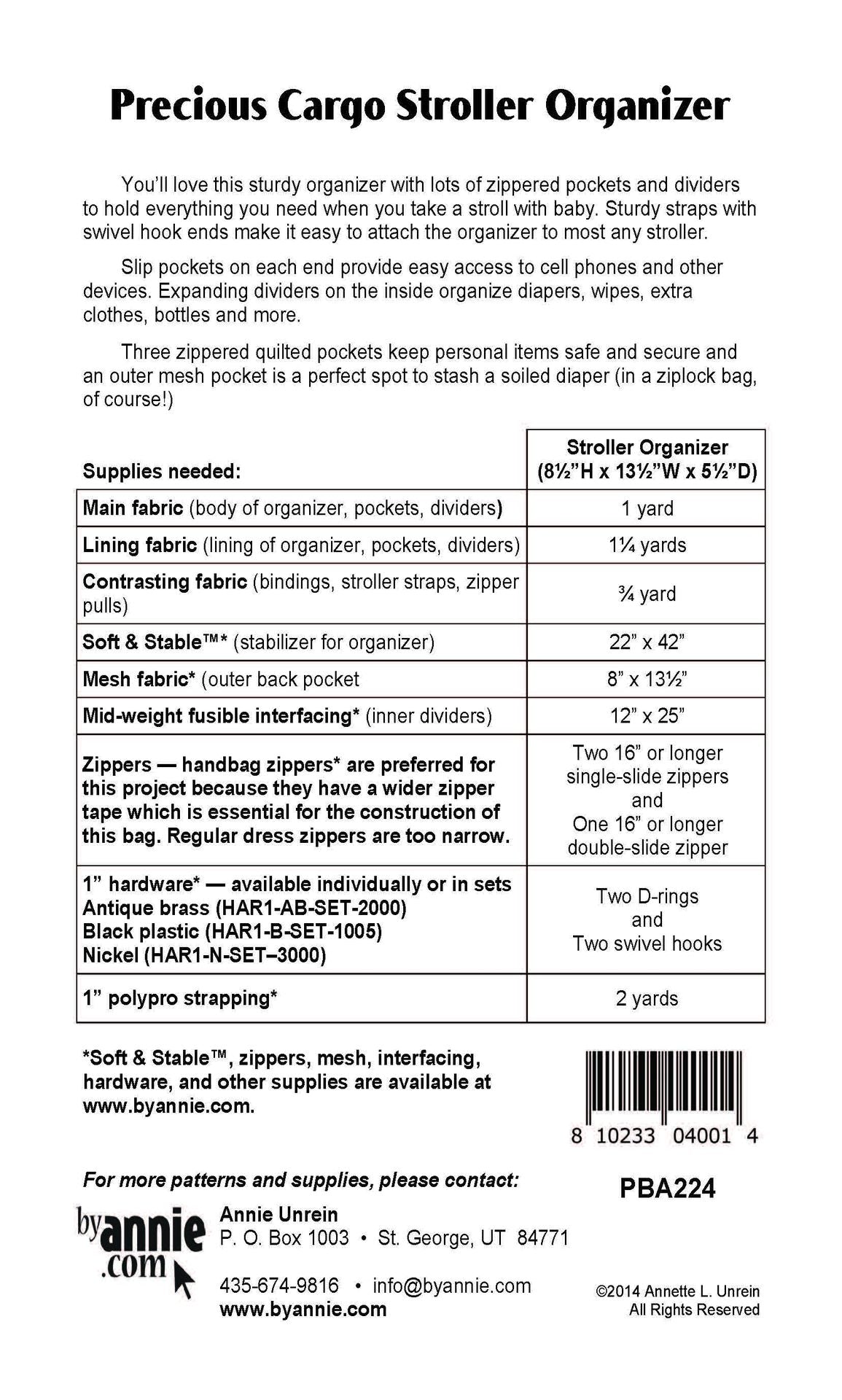 Precious Cargo Stroller Organizer - Pattern