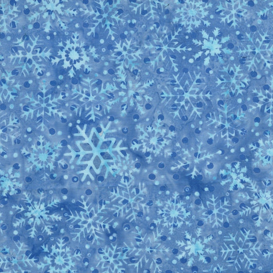 Island Batik Frosted Wishes Snowflakes Blue Harbor cotton batik quilting fabric