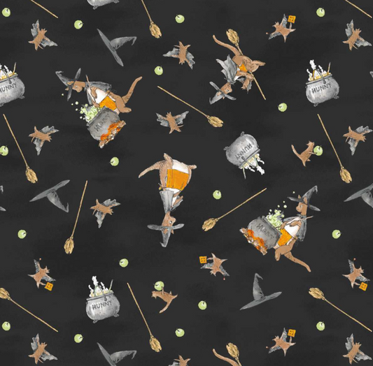 Studio E Haunted Acre Wood print 9137-99 in black, Halloween cotton fabric
