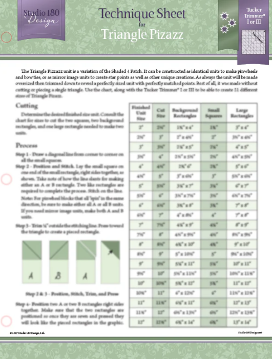 Studio 180 Design Triangle Pizazz technique sheet quilting pattern