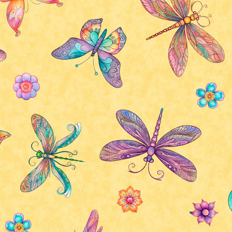 Spring Bling Butterflies Banana QT Fabrics quilting fabric