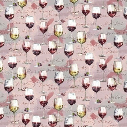 Timeless Treasures Wine Tasting Wine Glasses rose CD4176 quilting cotton