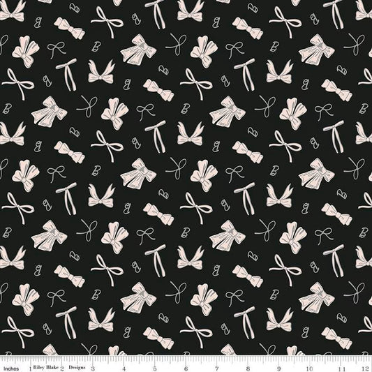 Riley Blake Barbie Vintage Bows Black novelty quilting cotton