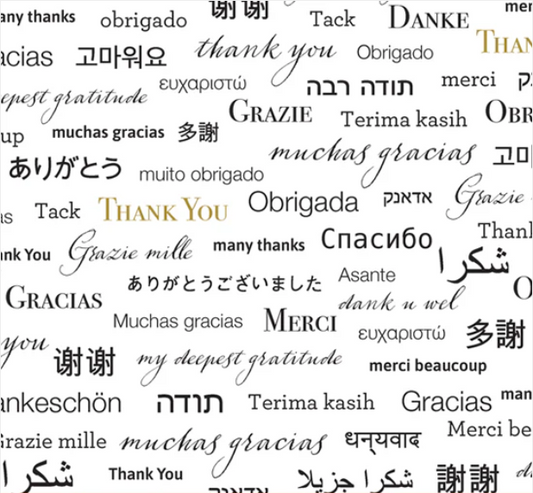 White Thank You quilt back wide backing fabric cotton