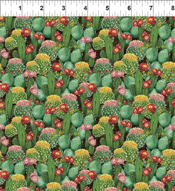 In The Beginning Fabrics 15SWM-1 multi cactus field western quilting cotton