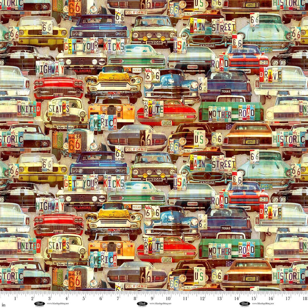 Blank Historic Highway Retro Cars and License Plates 4475 90 Multi