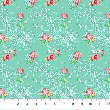 Northcott - Quilting In Bloom - Feather Floral - Turq Multi 28836-64