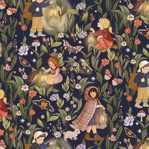 Michael Miller Night Garden midnight botanical quilting fabric