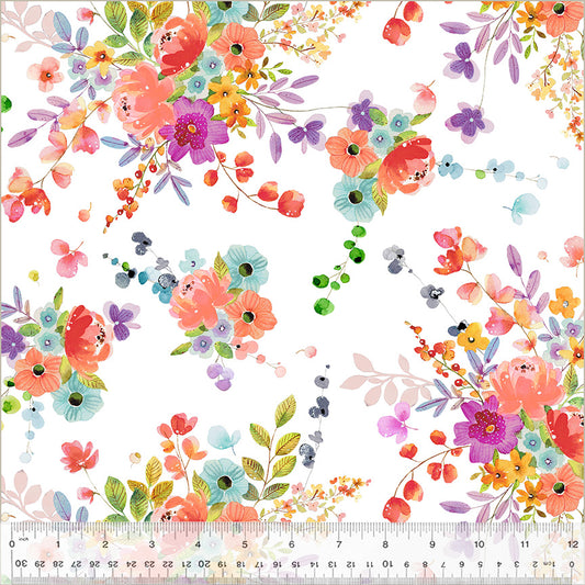 Windham Wild Meadow Bountiful Bouquets White OEKO-TEX cotton quilting fabric