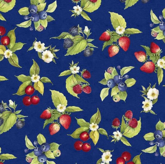 Lumin Fabrics - Patchwork Picnic W105-012-573 Navy - Fruit Toss