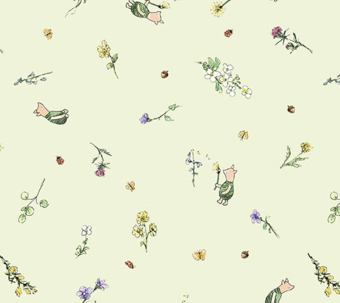 Classic Winnie Piglets Light Green Studio e quilting fabric