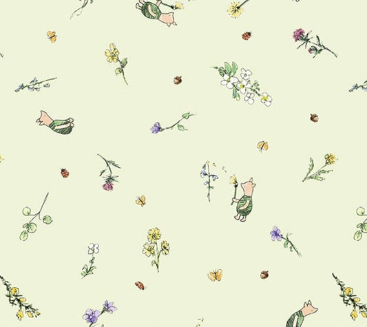 Classic Winnie Piglets Light Green Studio e quilting fabric