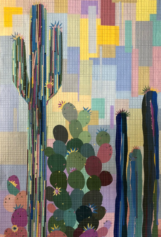 Cotton Couture Cacti Collage Pattern fabric collage quilt pattern by Laura Heine of Fiberworks