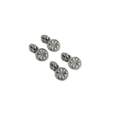 Four citrus slice zipper pulls nickel finish novelty fruit bag hardware