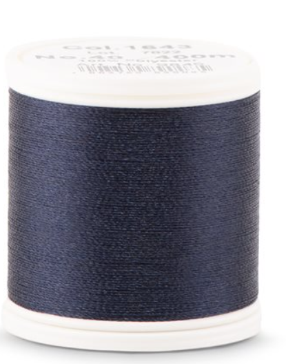 Spool of Madeira Polyneon 40wt thread in Midnight Blue, color 1643