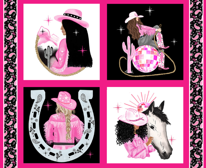 Saddle Up to the Disco 4379P-22 Pink panel cotton fabric