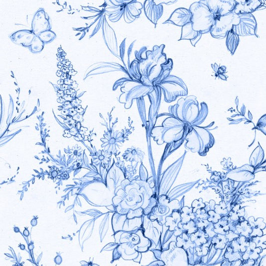 Lumin Amalfi Coast white blue large toile W105-002-055 quilting cotton