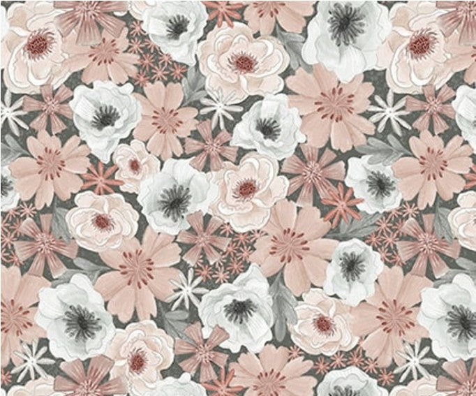 Petals and Pewter dusty rose 4571-22 Blank Quilting floral fabric