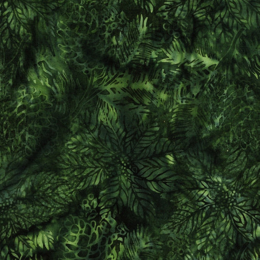 Holiday Follies Poinsettias and Pinecones Green Hunter hand-dyed batik quilting cotton by Lumin Fabrics