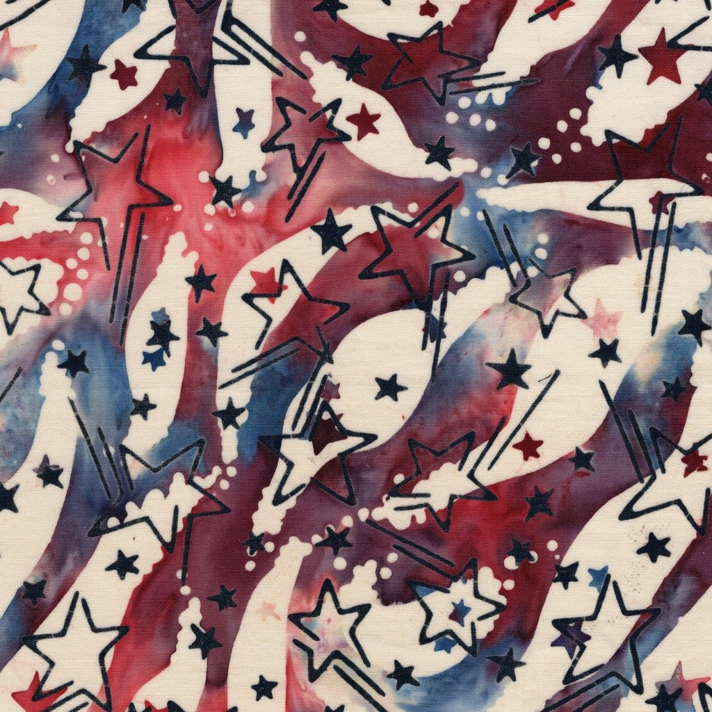 Island Batik Freedom Rings Radiance Multi Red Blue Dusty cotton batik quilting fabric