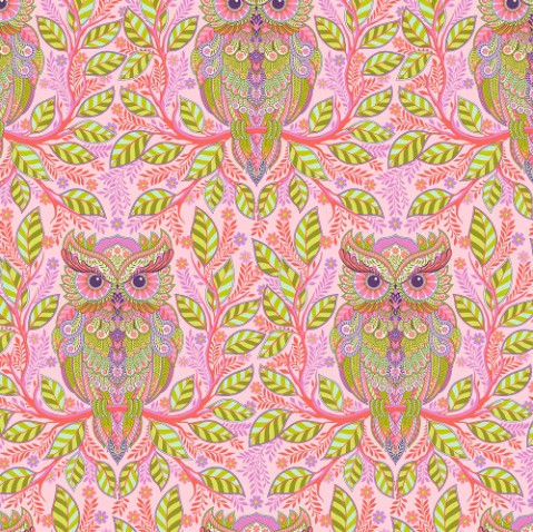 Tula Pink Full Moon Forest II Hootie Patootie Honey owl print quilting fabric