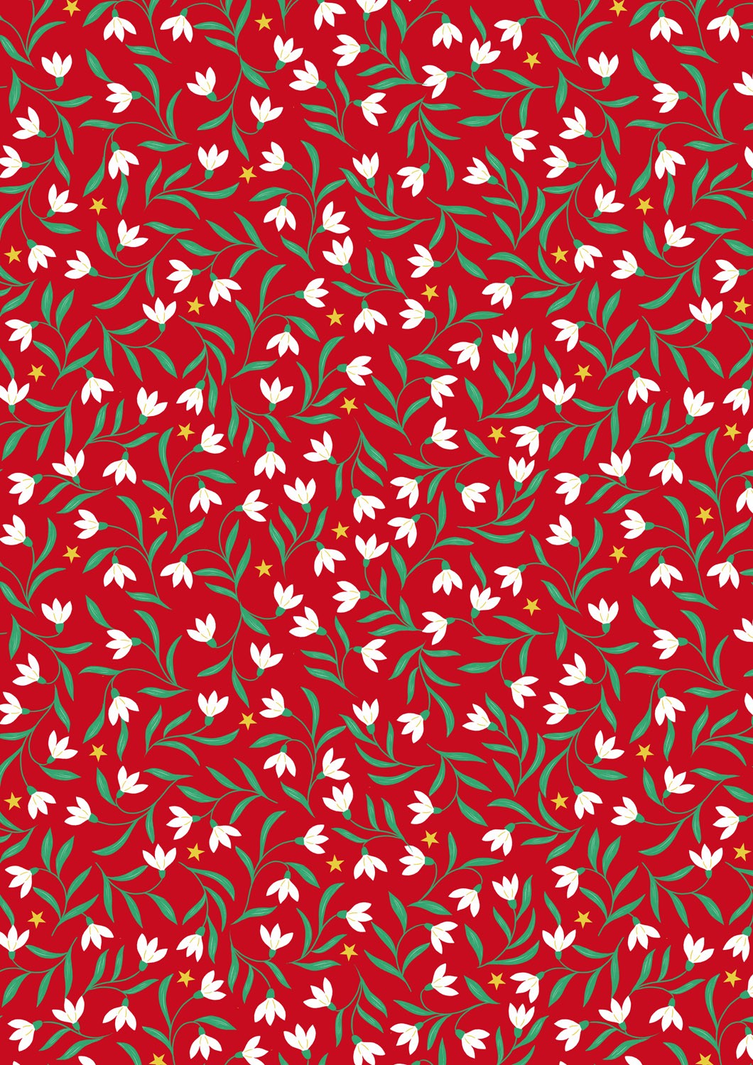 Lewis and Irene - Christmas in Bluebell Wood - Snowdrops on red (with gold metallic) - C140B