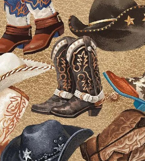 Oasis Round Up Hats and Boots 59-7901 quilting fabric