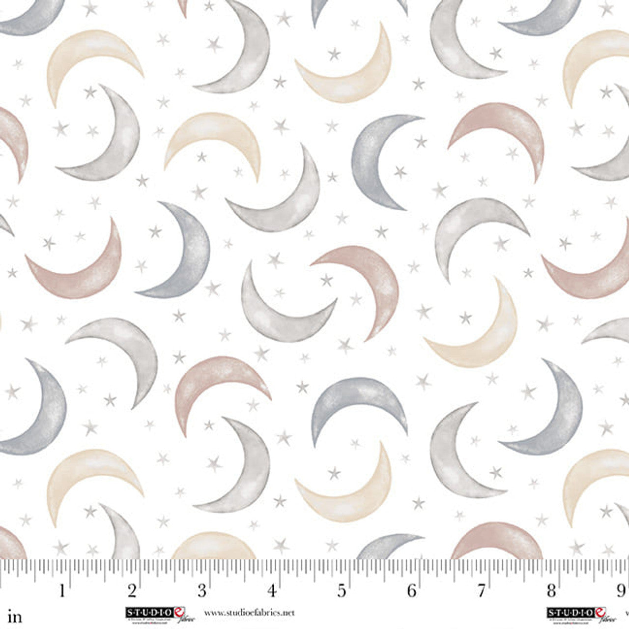 Sleepy Teddy Moons White Multi novelty cotton quilting fabric