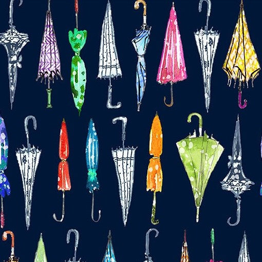 Michael Miller Pick Your Umbrella Navy cotton quilting fabric