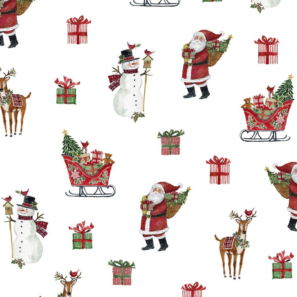 White Owl Textiles - Snowy Greetings - Susan Winget - W105-033-036 / Christmas Icons-White