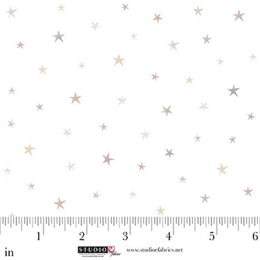 Sleepy Teddy Stars White Multi Studio E quilting cotton with teddy bears and stars