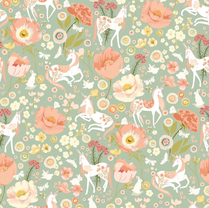 Poppie Cotton Dreamland Mint cotton quilting fabric
