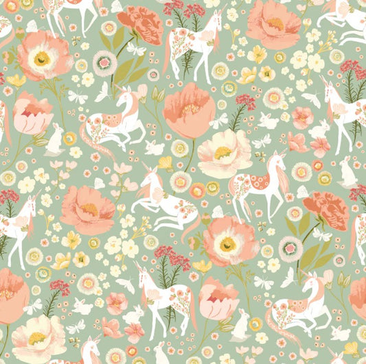 Poppie Cotton Dreamland Mint cotton quilting fabric
