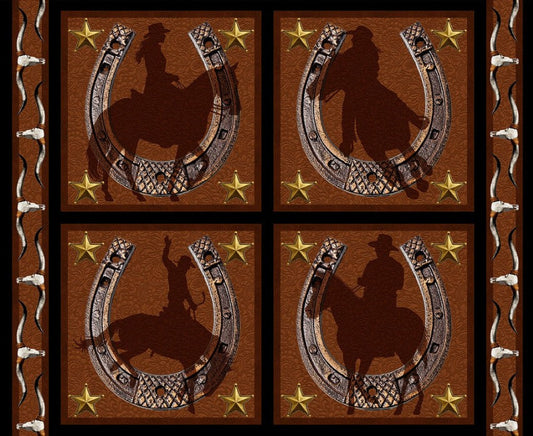 Blank Quilting Spurs Spirit Dark Brown pillow panel