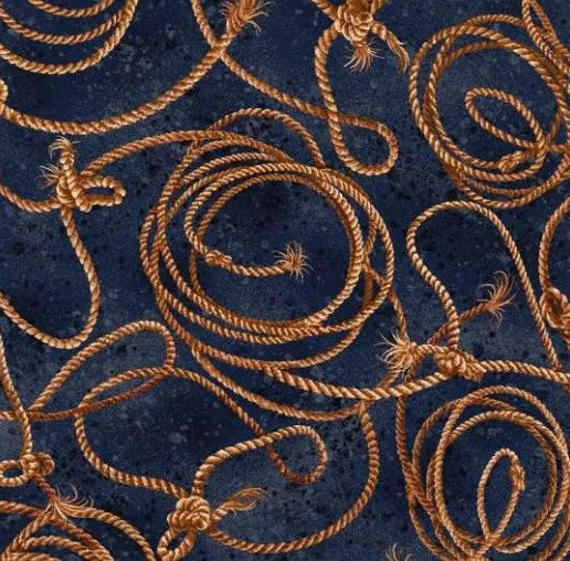 Oasis Round Up Ropes Navy western cotton quilting fabric