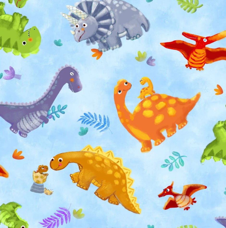 Oasis Tossed Dinos novelty cotton quilting fabric