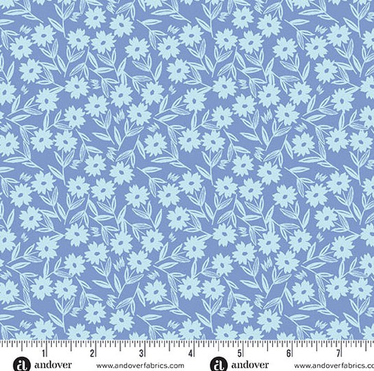 Andover Petals and Stitches Denim Sunshine Blooms 1569B quilting cotton
