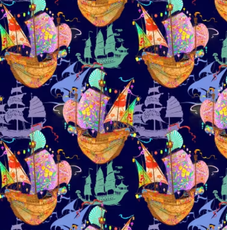 Micheal Miller - Royal Sailing Ships - Navy Fabric